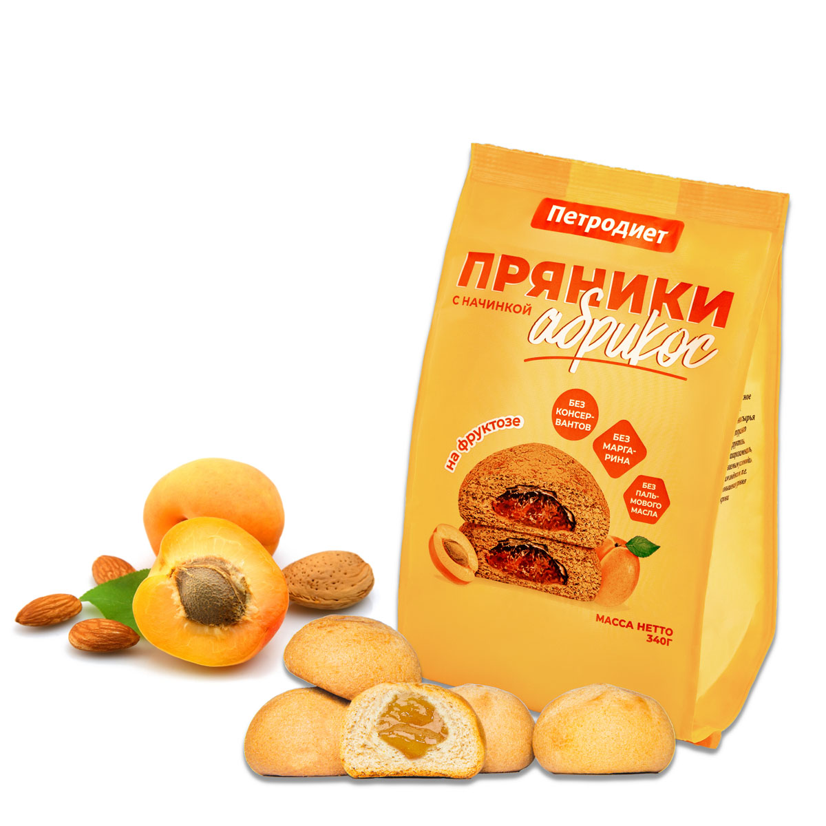 Пряники "Абрикос" на фруктозе 340г/Петродиет